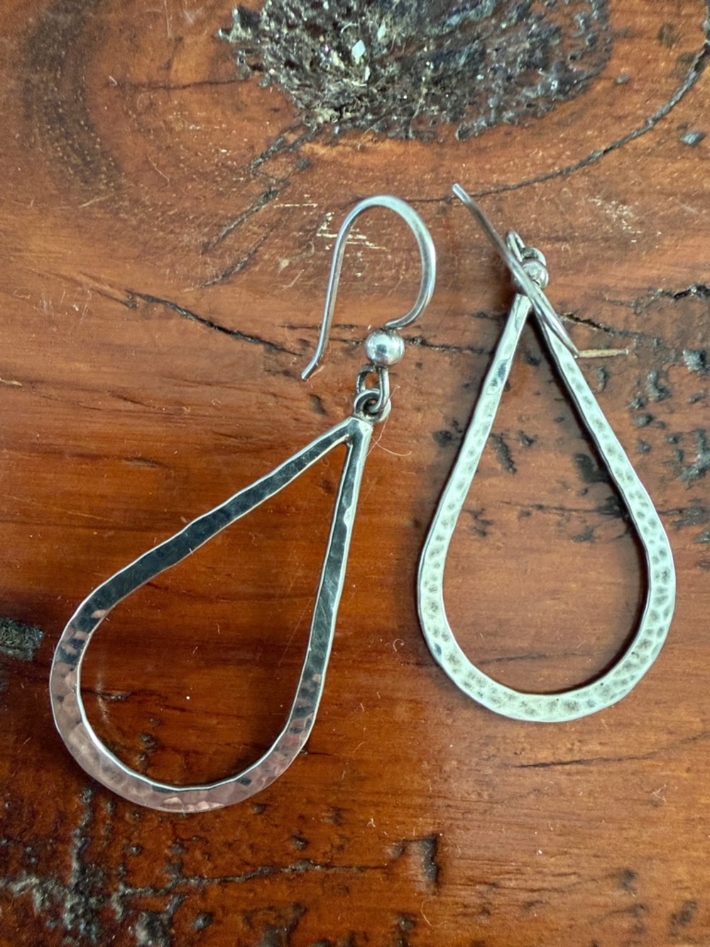 Sterling Silver Hammered Teardrop Earrings - Silver